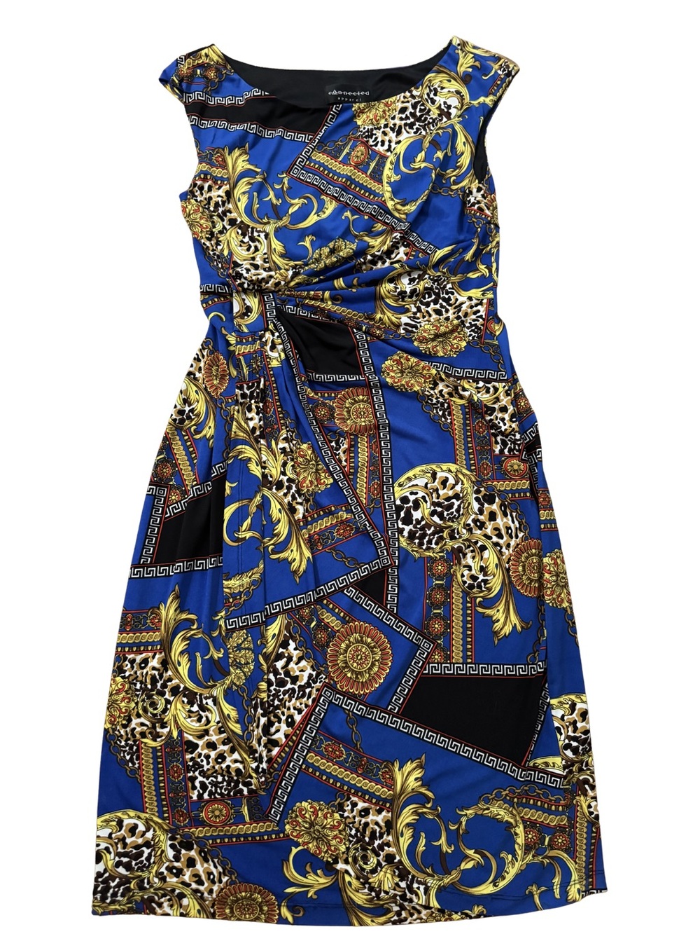 connected apparel Royal Blue & Gold Baroque Print Top